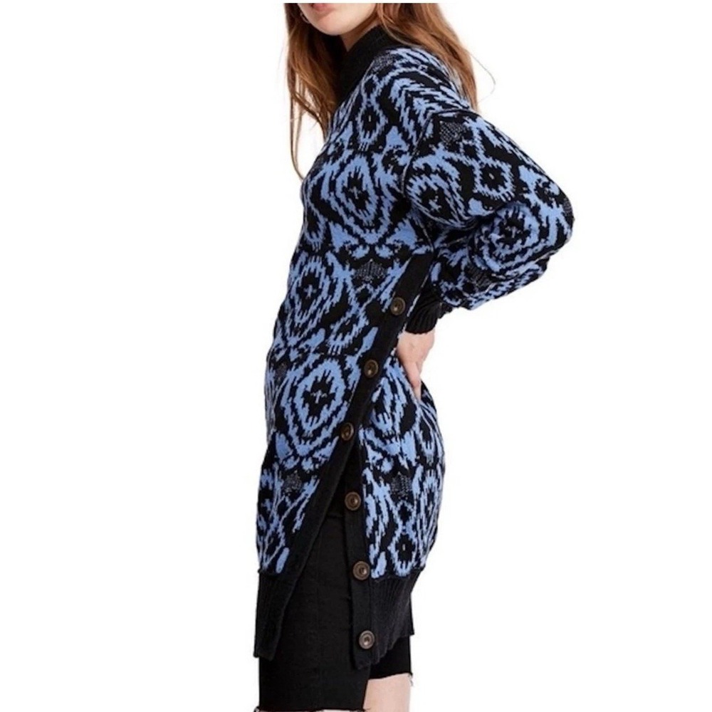 Free People Blue and Black Long Sleeve Knit Dress
